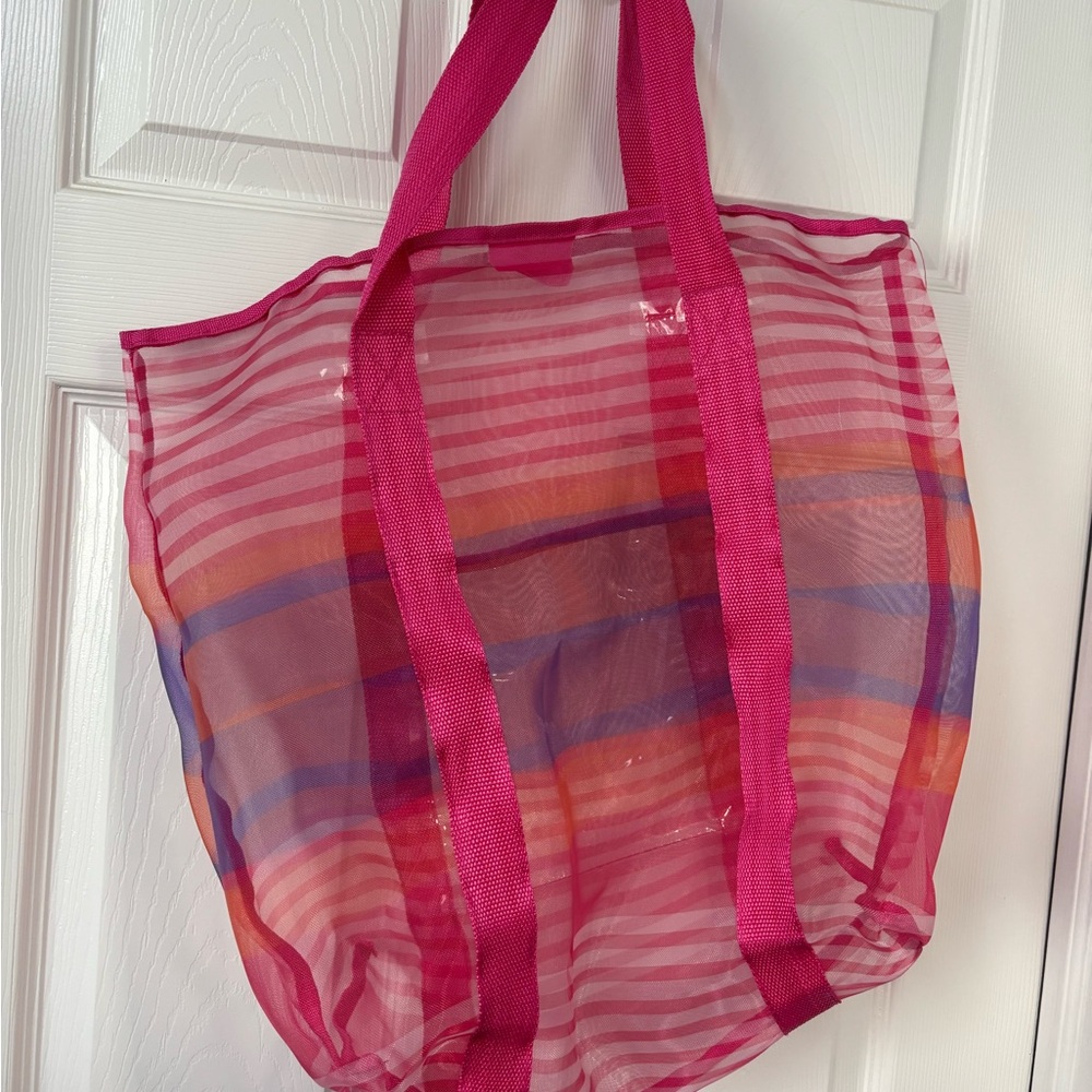 Stylish Pink Striped Tote Bag and matching pouch - Picture 2 of 4